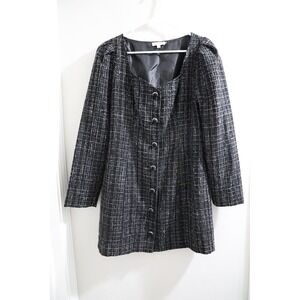 Mila Mae Black White Tweed Square Neck Button Front‎ Dress Size M